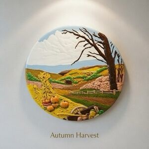 Vintage Byron Molds 3D Ceramic Wall Plate Fall Harvest Handpainted 13.5 Rare EXC